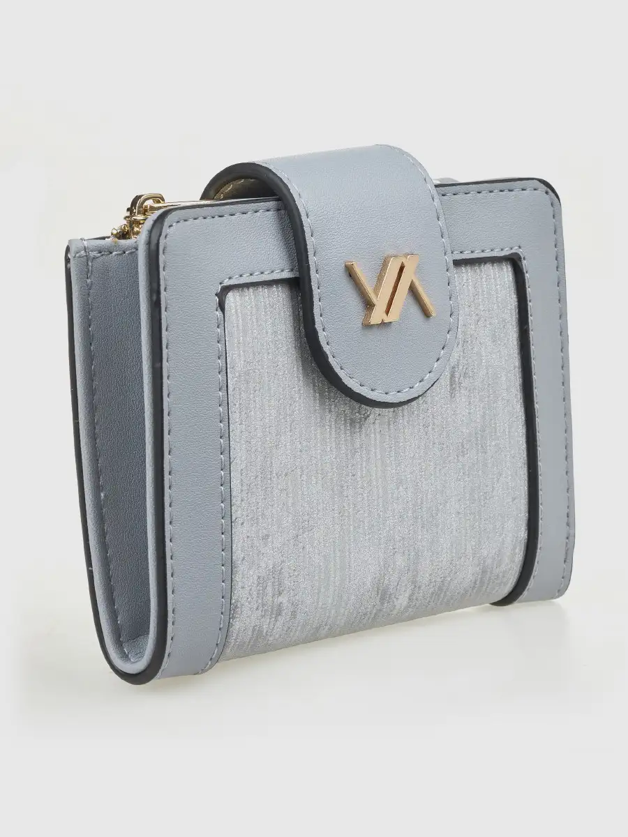 Γυναικείο μπλε πορτοφόλι Verde 18-0001578 compact με χρυσό λογότυπο και φερμουάρ