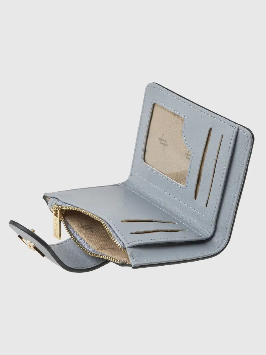 Γυναικείο μπλε πορτοφόλι Verde 18-0001578 compact με χρυσό λογότυπο και φερμουάρ