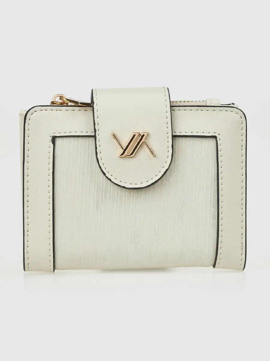 Γυναικείο εκρού πορτοφόλι Verde 18-0001578 compact με χρυσό λογότυπο
