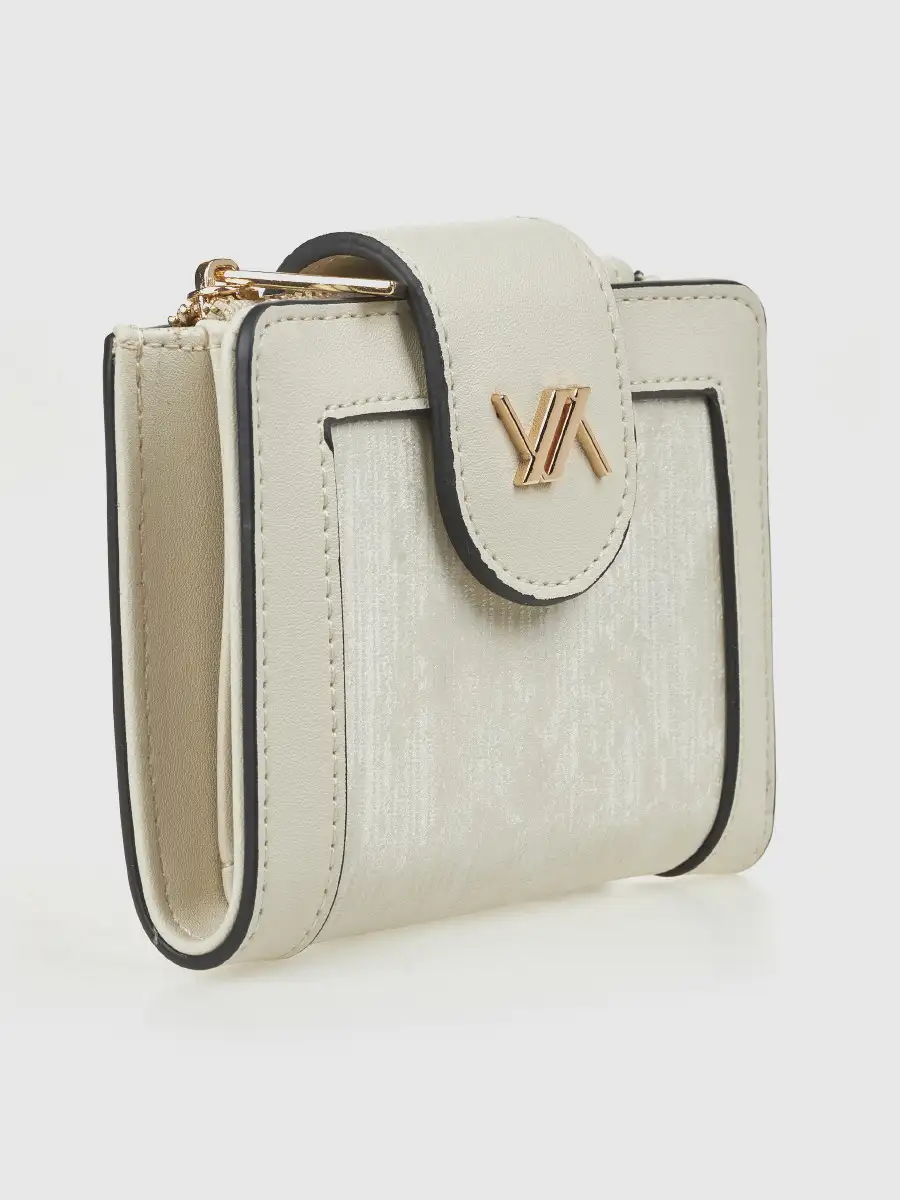 Γυναικείο εκρού πορτοφόλι Verde 18-0001578 compact με χρυσό λογότυπο