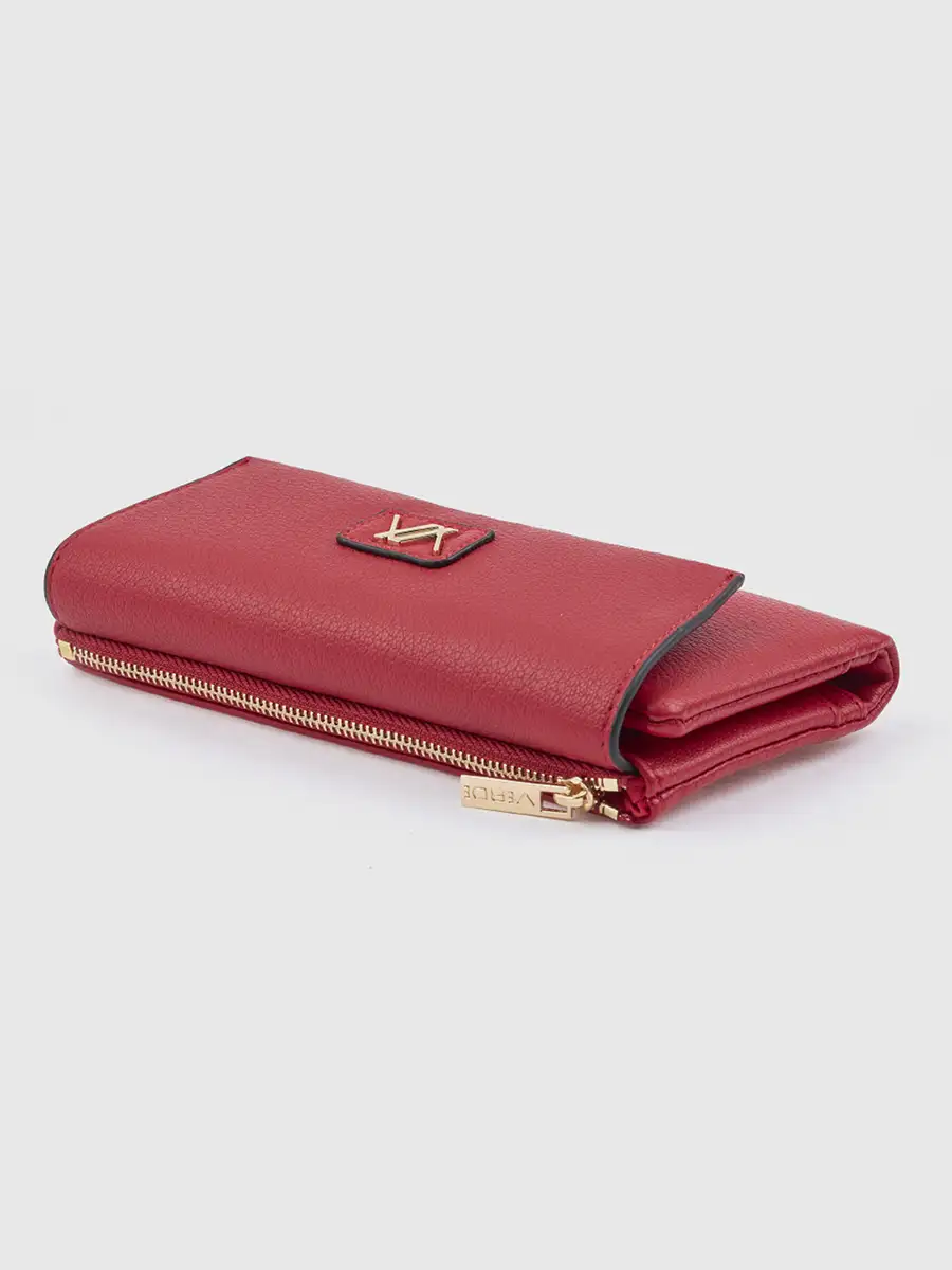 Γυναικείο κόκκινο πορτοφόλι Verde 18-0001623 από δερματίνη με πολλές θέσεις καρτών