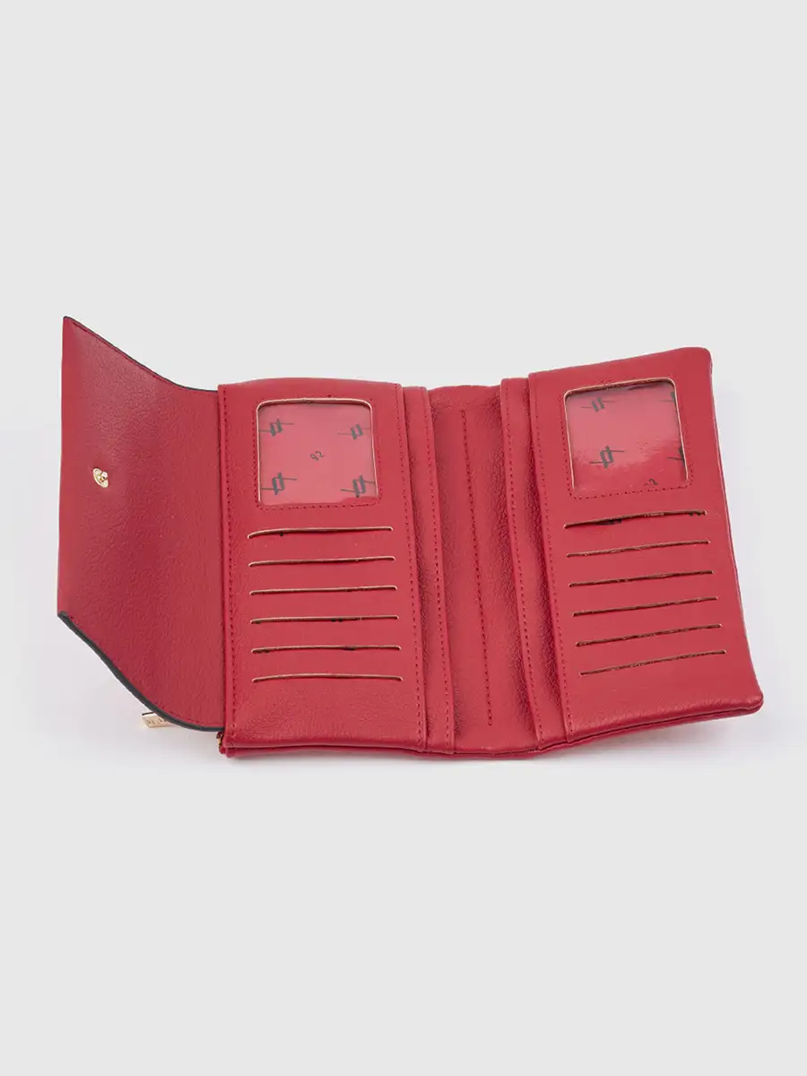 Γυναικείο κόκκινο πορτοφόλι Verde 18-0001623 από δερματίνη με πολλές θέσεις καρτών