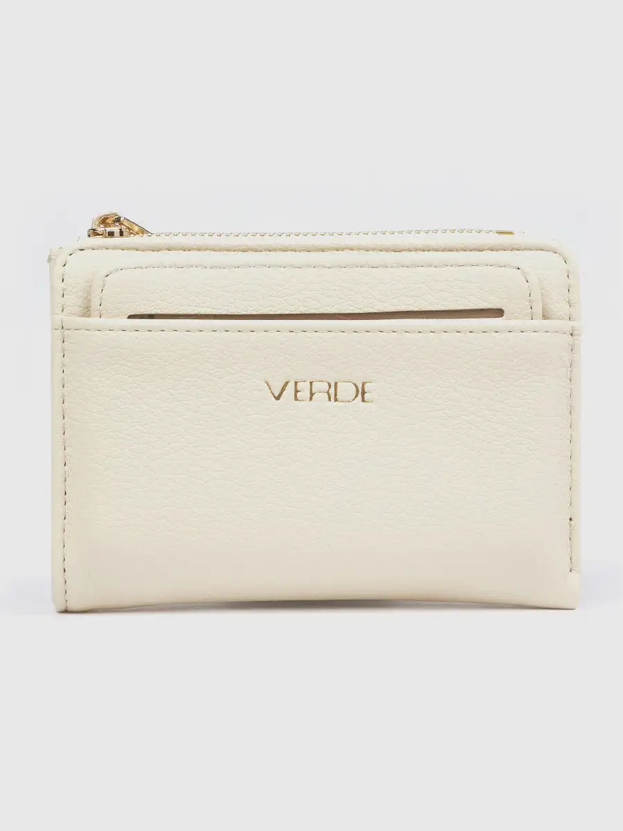Γυναικείο εκρού πορτοφόλι Verde 18-0001624 με αποσπώμενη καρτοθήκη και χρυσό λογότυπο