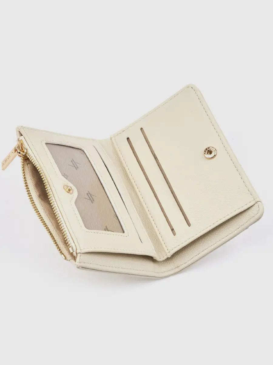 Γυναικείο εκρού πορτοφόλι Verde 18-0001624 με αποσπώμενη καρτοθήκη και χρυσό λογότυπο