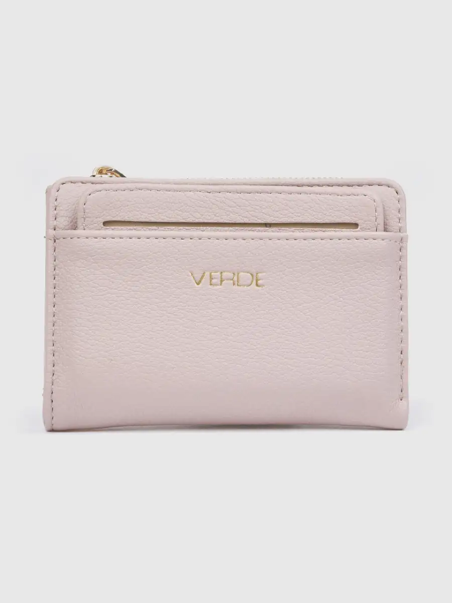 Γυναικείο λιλά πορτοφόλι Verde 18-0001624 με αποσπώμενη καρτοθήκη και χρυσό λογότυπο