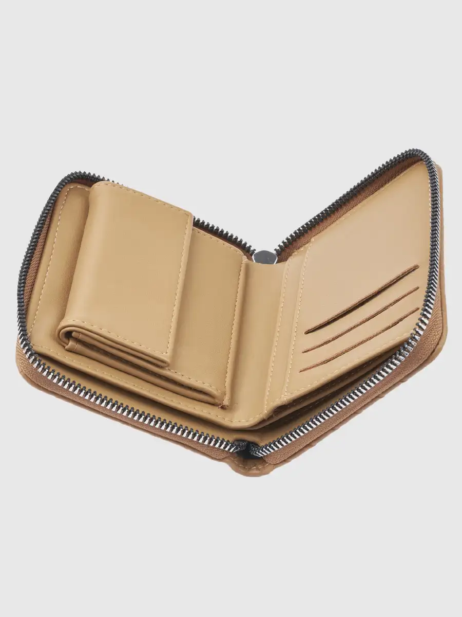 Γυναικείο μπεζ πορτοφόλι Verde 18-0001626 με ανάγλυφη πλέξη και περιμετρικό φερμουάρ