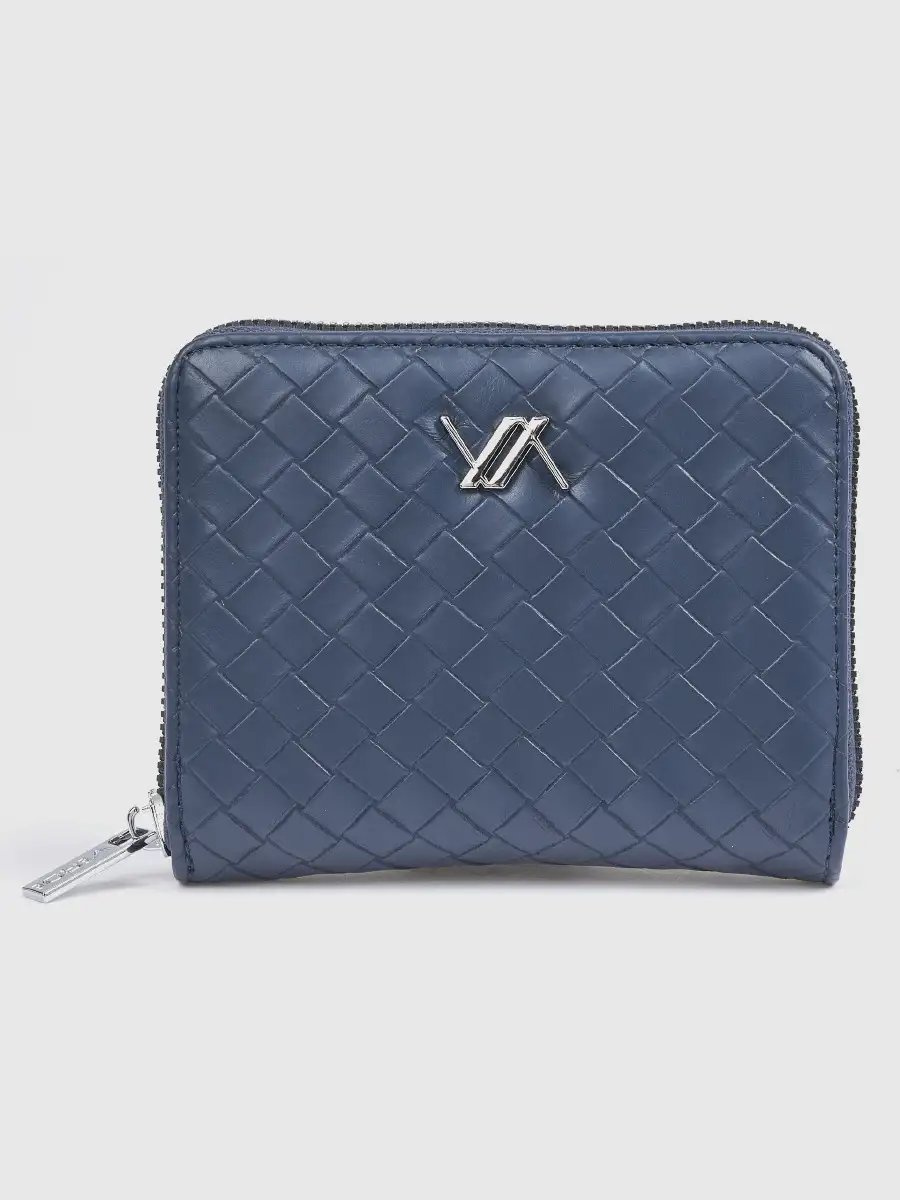 Γυναικείο μπλε πορτοφόλι Verde 18-0001626 με ανάγλυφη πλέξη και περιμετρικό φερμουάρ
