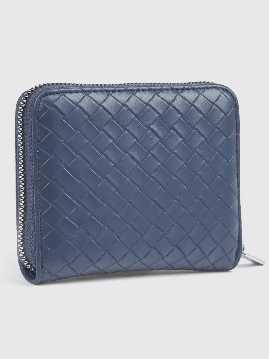 Γυναικείο μπλε πορτοφόλι Verde 18-0001626 με ανάγλυφη πλέξη και περιμετρικό φερμουάρ