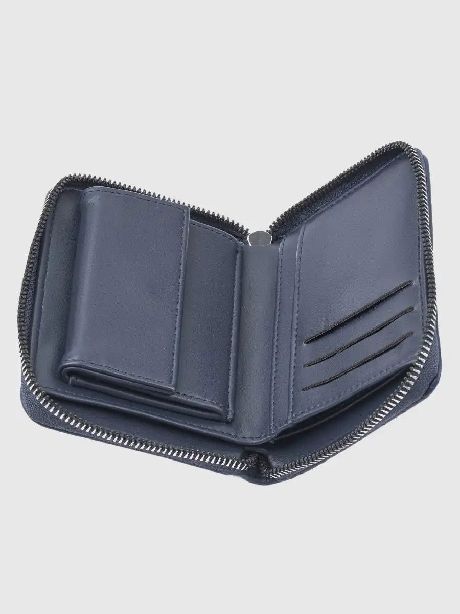 Γυναικείο μπλε πορτοφόλι Verde 18-0001626 με ανάγλυφη πλέξη και περιμετρικό φερμουάρ