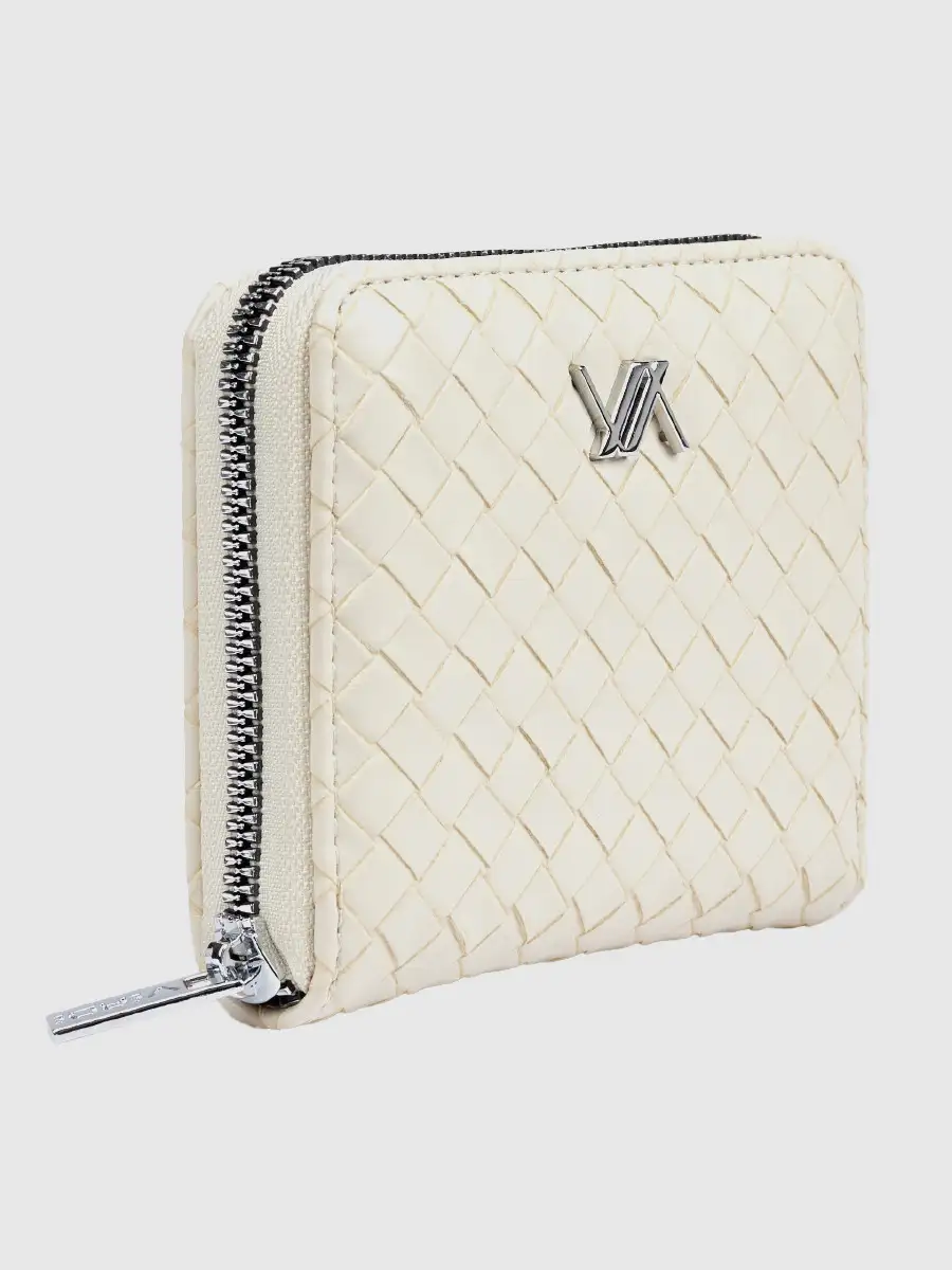 Γυναικείο εκρού πορτοφόλι Verde 18-0001626 με ανάγλυφη πλέξη και περιμετρικό φερμουάρ