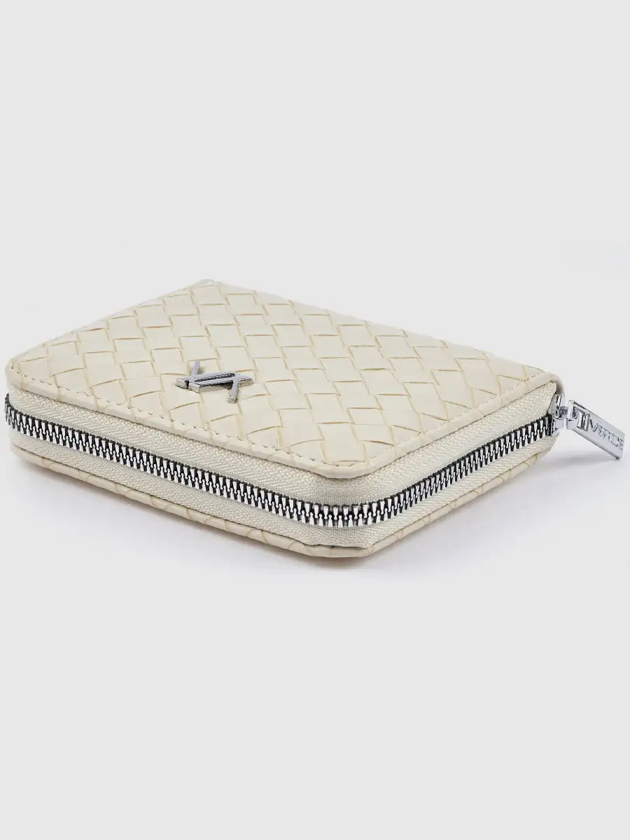 Γυναικείο εκρού πορτοφόλι Verde 18-0001626 με ανάγλυφη πλέξη και περιμετρικό φερμουάρ