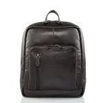 Δερμάτινο καφέ σακίδιο πλάτης Calfnero με μπροστινές θήκες φερμουάρ