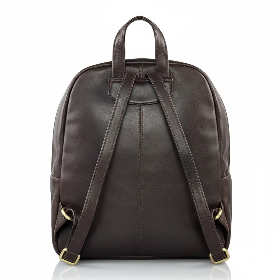 Δερμάτινο καφέ σακίδιο πλάτης Calfnero με μπροστινές θήκες φερμουάρ