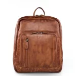 Δερμάτινο σακίδιο πλάτης κονιάκ Calfnero με μπροστινές θήκες φερμουάρ