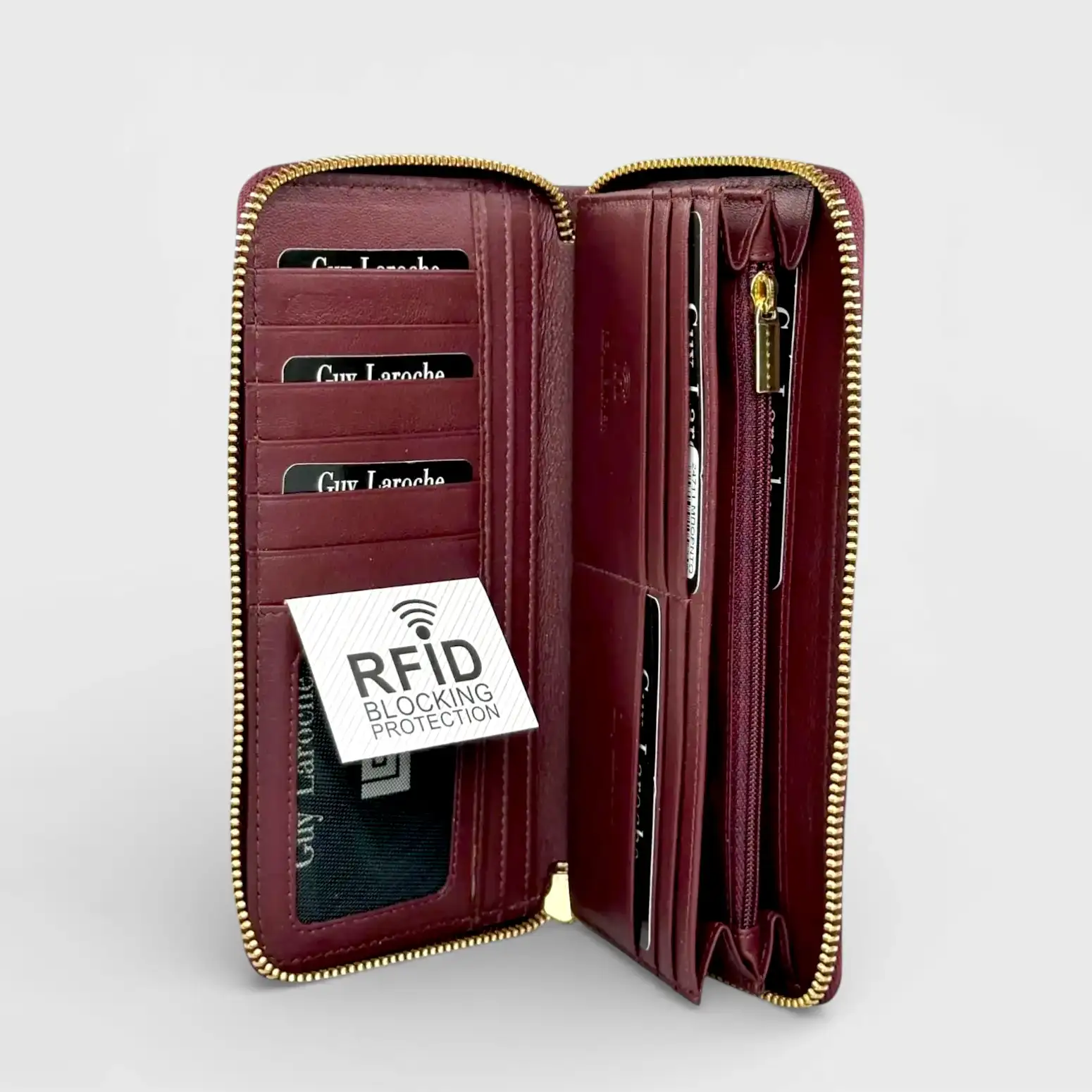 Γυναικείο δερμάτινο πορτοφόλι Guy Laroche 24711 σε μπορντό χρώμα με πολλές θέσεις καρτών