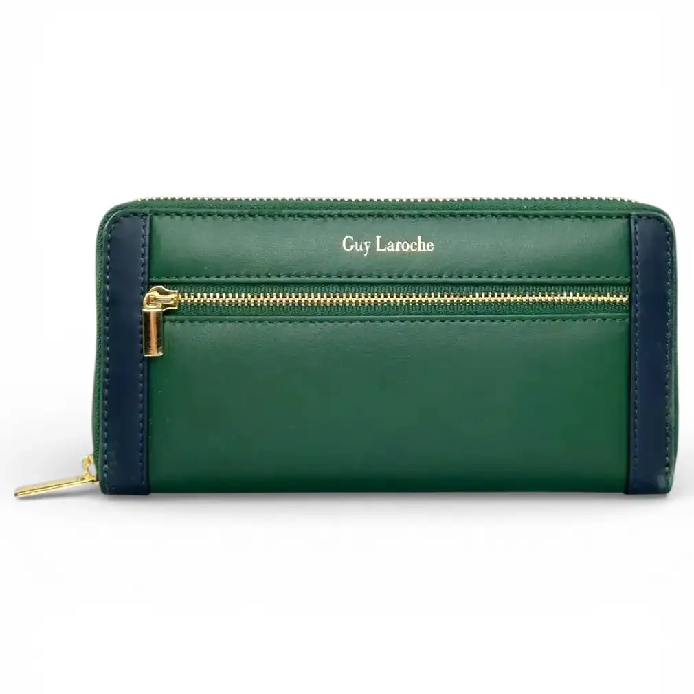 Γυναικείο δερμάτινο πορτοφόλι Guy Laroche 24711 σε πράσινο χρώμα με πολλές θήκες