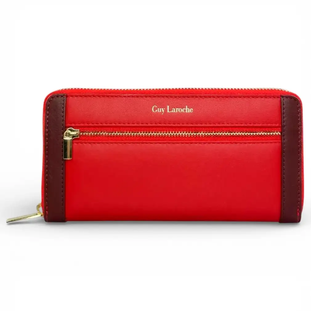Γυναικείο δερμάτινο πορτοφόλι Guy Laroche 24711 σε κόκκινο χρώμα με πολλές θήκες