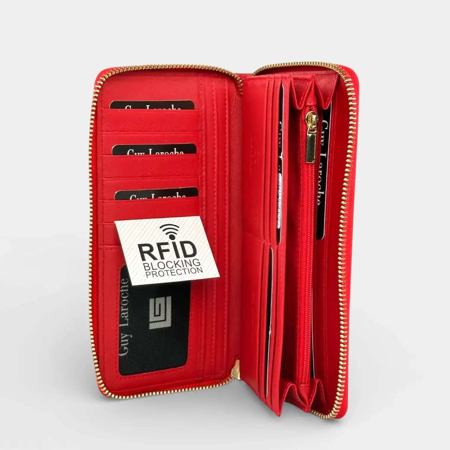 Γυναικείο δερμάτινο πορτοφόλι Guy Laroche 24711 σε κόκκινο χρώμα με πολλές θήκες