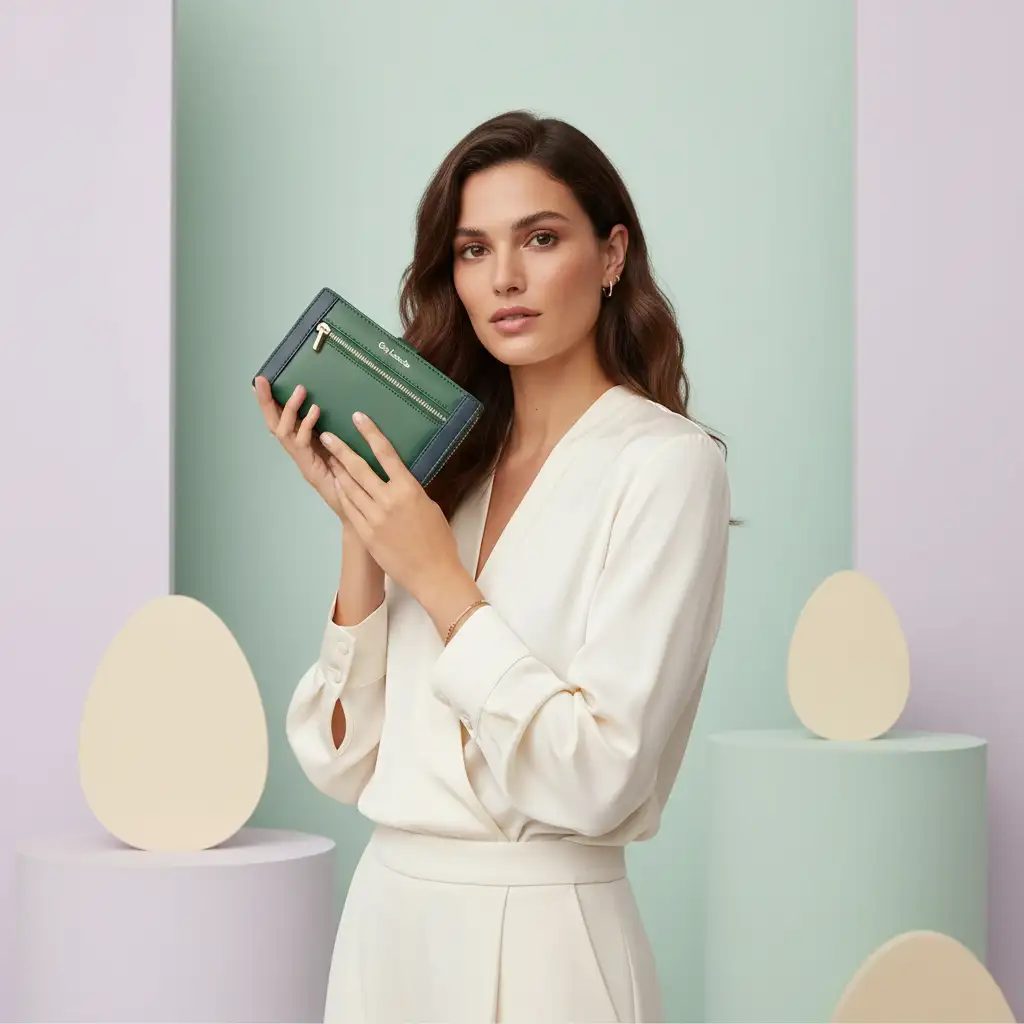 Γυναικείο δερμάτινο πορτοφόλι Guy Laroche 24712 σε πράσινο χρώμα με εξωτερικό φερμουάρ