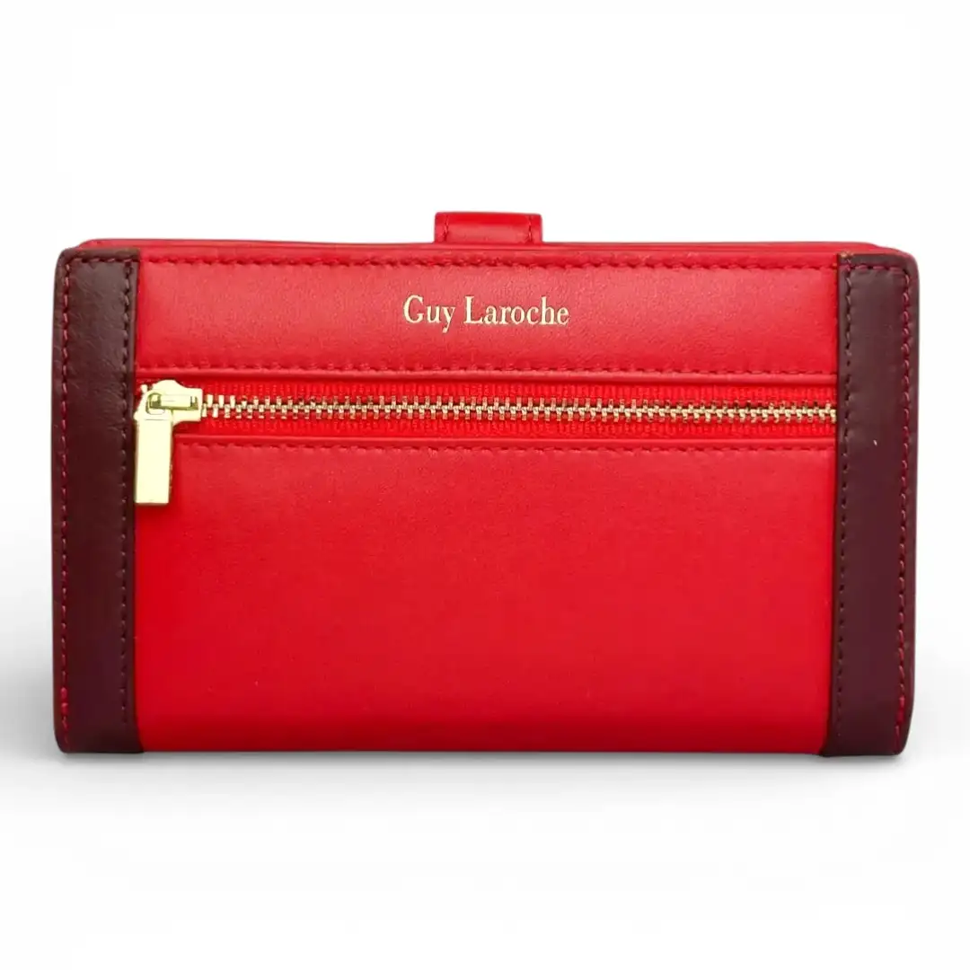 Γυναικείο δερμάτινο πορτοφόλι Guy Laroche 24712 σε κόκκινο χρώμα με εξωτερικό φερμουάρ