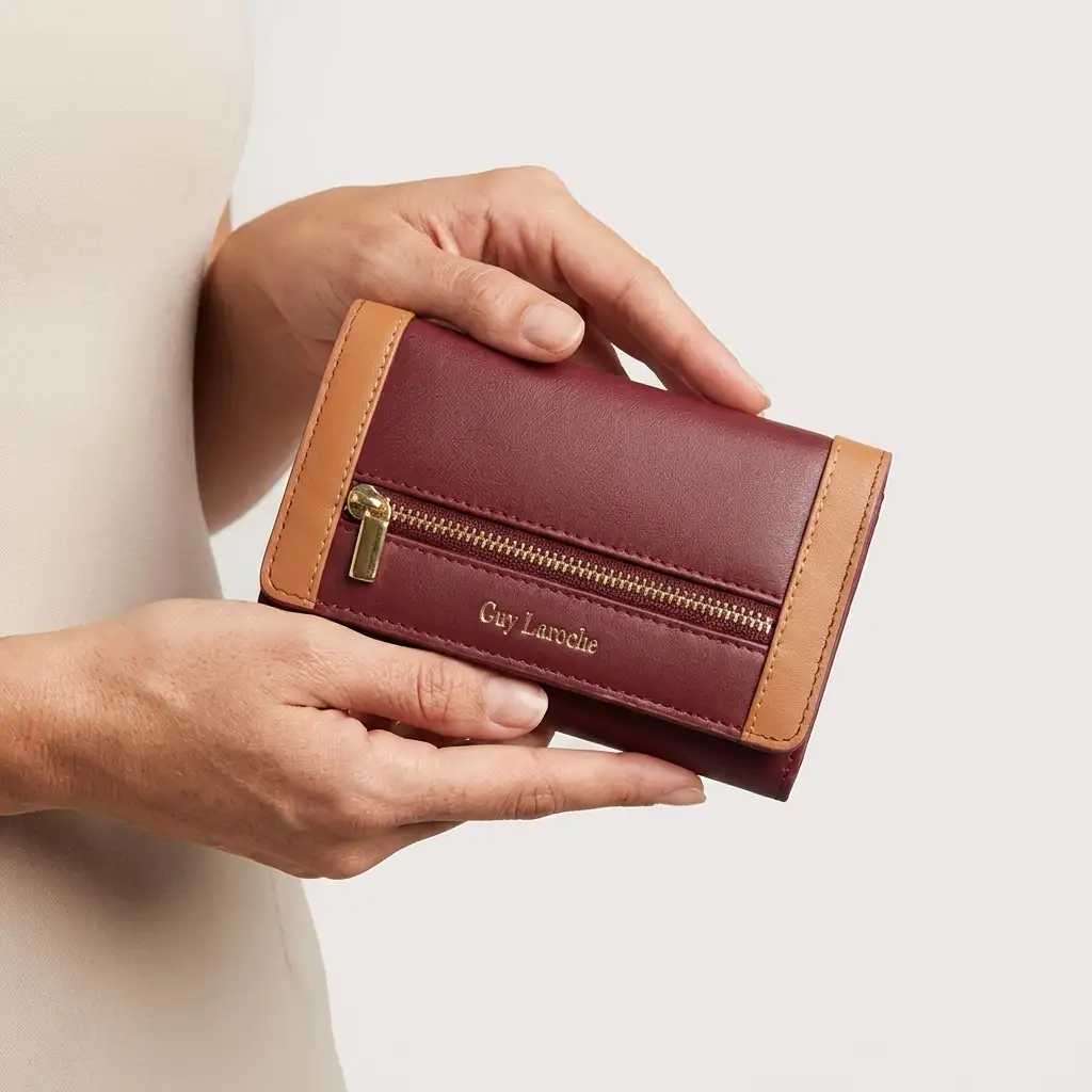 Γυναικείο δερμάτινο πορτοφόλι Guy Laroche 24713 σε μπορντό χρώμα με εξωτερικό φερμουάρ