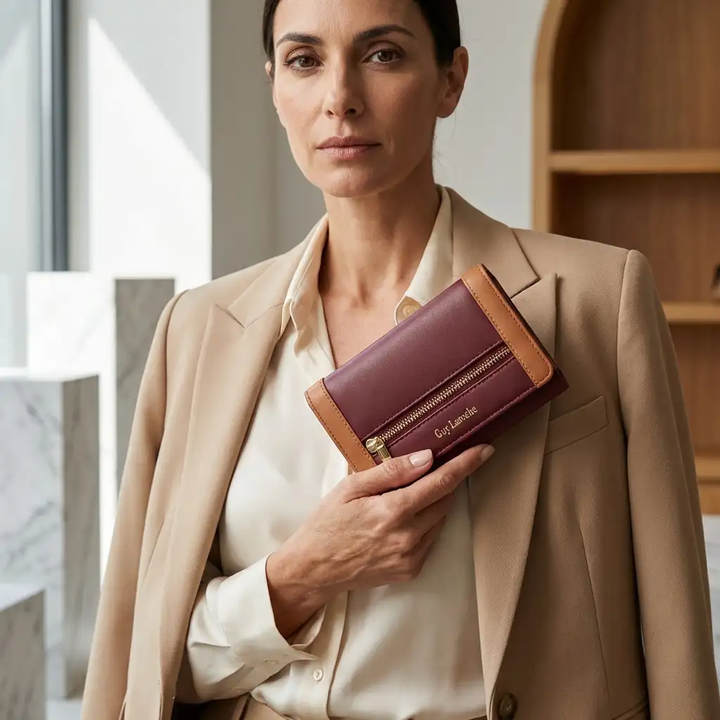 Γυναικείο δερμάτινο πορτοφόλι Guy Laroche 24713 σε μπορντό χρώμα με εξωτερικό φερμουάρ