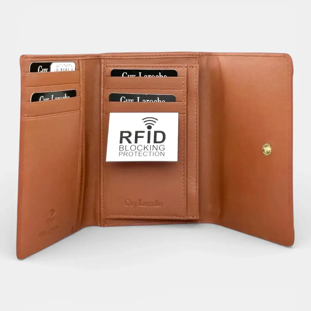 Γυναικείο δερμάτινο πορτοφόλι Guy Laroche 24713 σε ταμπά χρώμα με εξωτερικό φερμουάρ