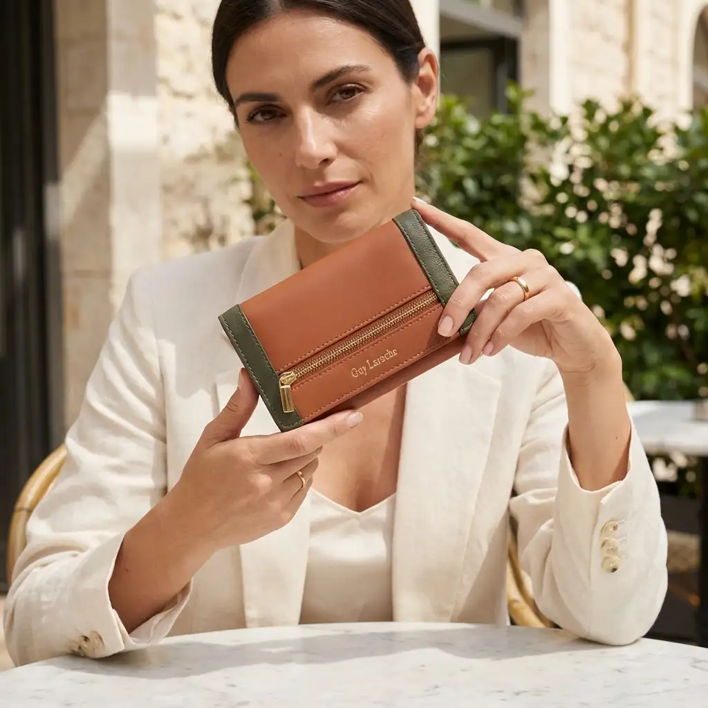 Γυναικείο δερμάτινο πορτοφόλι Guy Laroche 24713 σε ταμπά χρώμα με εξωτερικό φερμουάρ