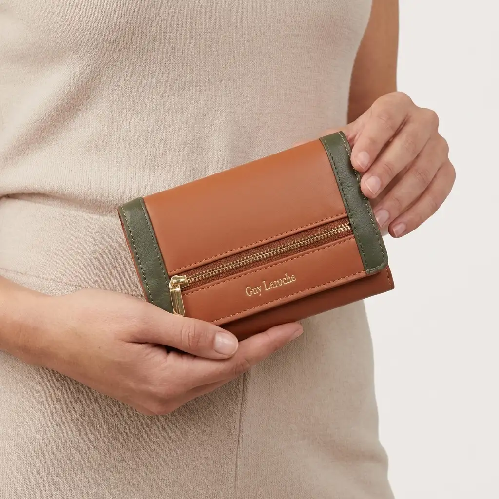 Γυναικείο δερμάτινο πορτοφόλι Guy Laroche 24713 σε ταμπά χρώμα με εξωτερικό φερμουάρ