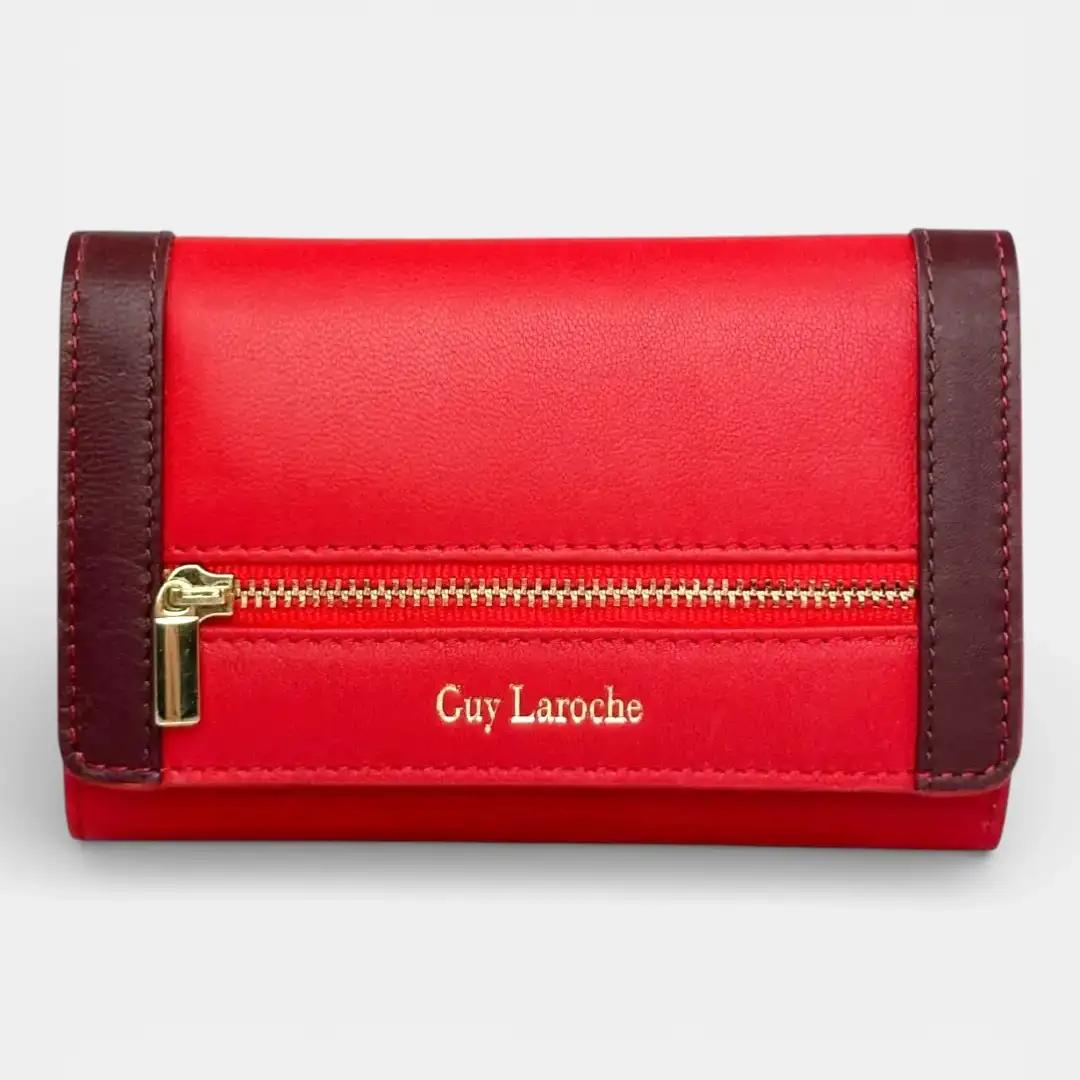 Γυναικείο δερμάτινο πορτοφόλι Guy Laroche 24713 σε κόκκινο χρώμα με εξωτερικό φερμουάρ