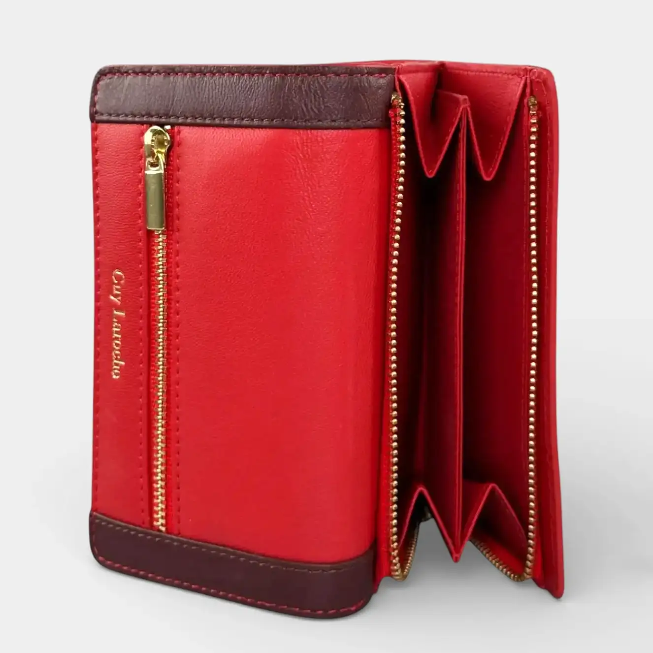 Γυναικείο δερμάτινο πορτοφόλι Guy Laroche 24713 σε κόκκινο χρώμα με εξωτερικό φερμουάρ