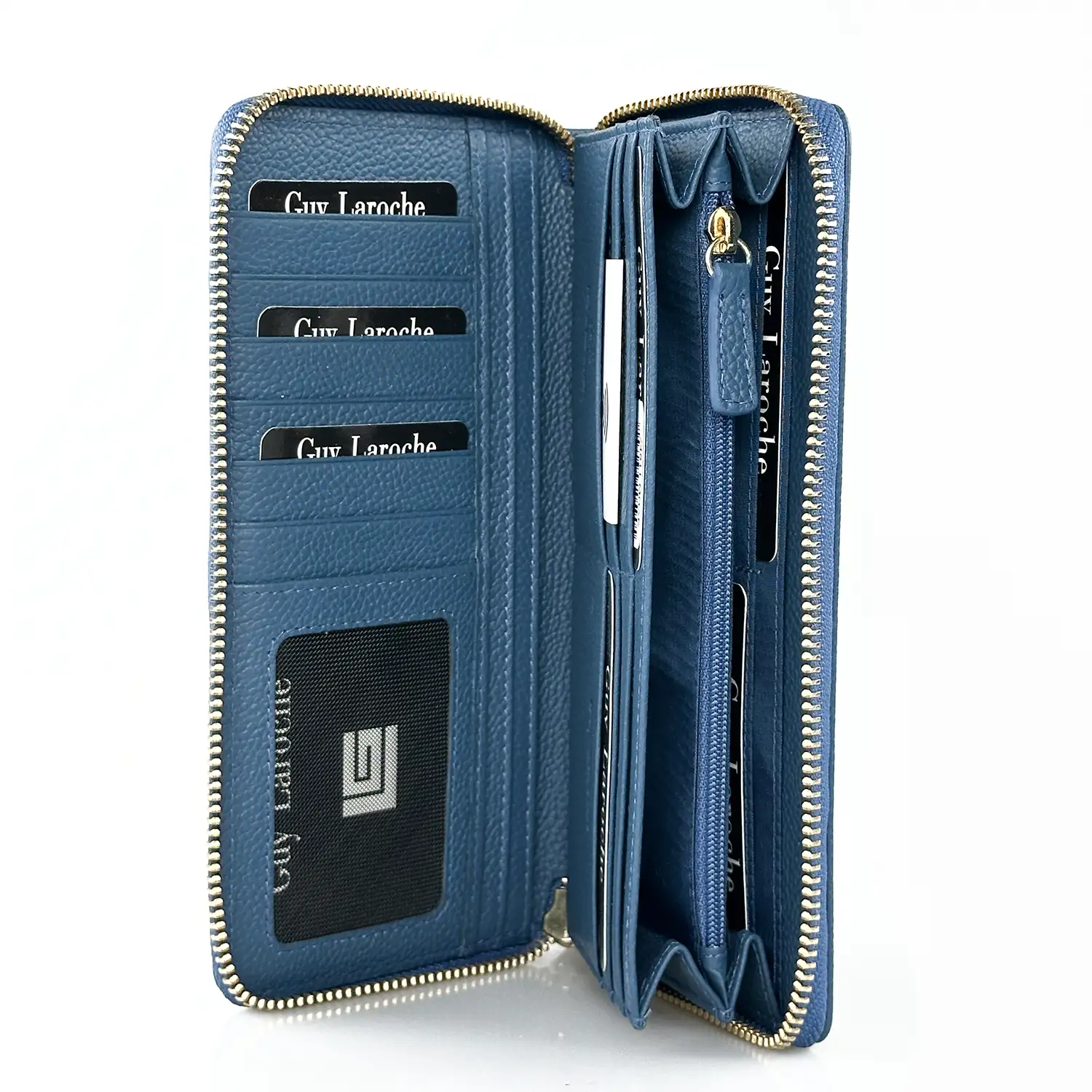 Γυναικείο δερμάτινο πορτοφόλι Guy Laroche 24811 σε μπλε χρώμα με πολλές θέσεις καρτών
