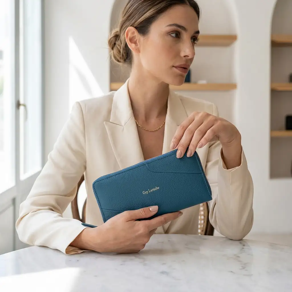 Γυναικείο δερμάτινο πορτοφόλι Guy Laroche 24811 σε μπλε χρώμα με πολλές θέσεις καρτών