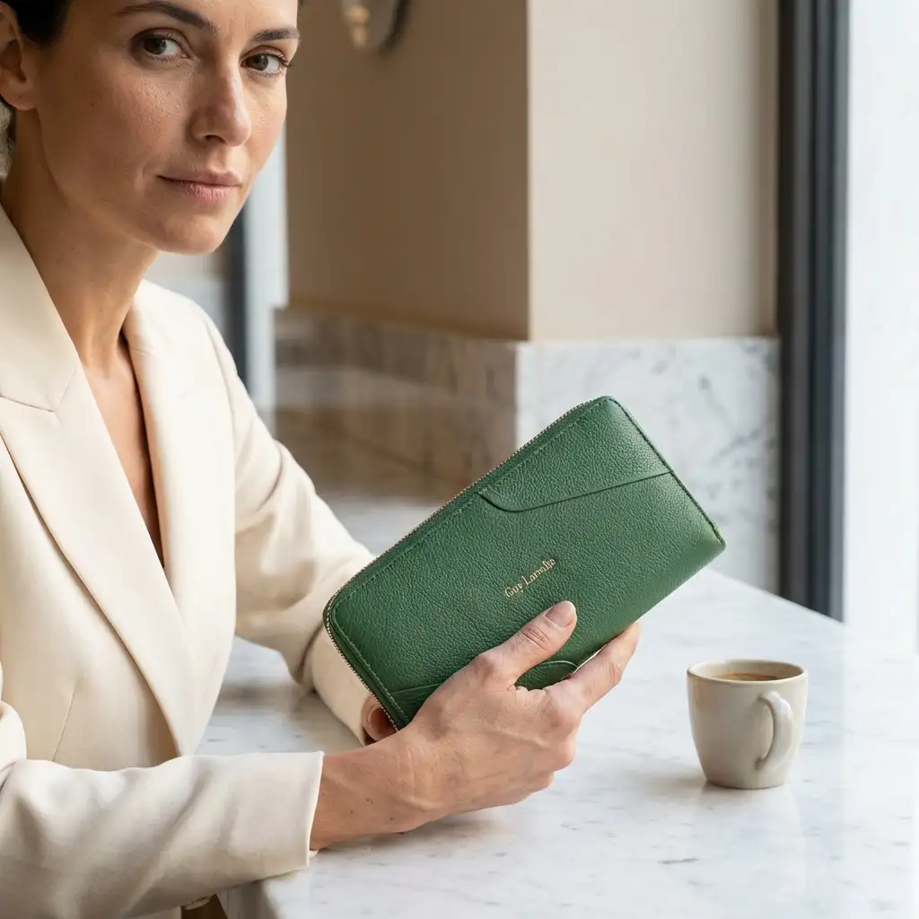 Γυναικείο δερμάτινο πορτοφόλι Guy Laroche 24811 σε πράσινο χρώμα με πολλές θέσεις καρτών