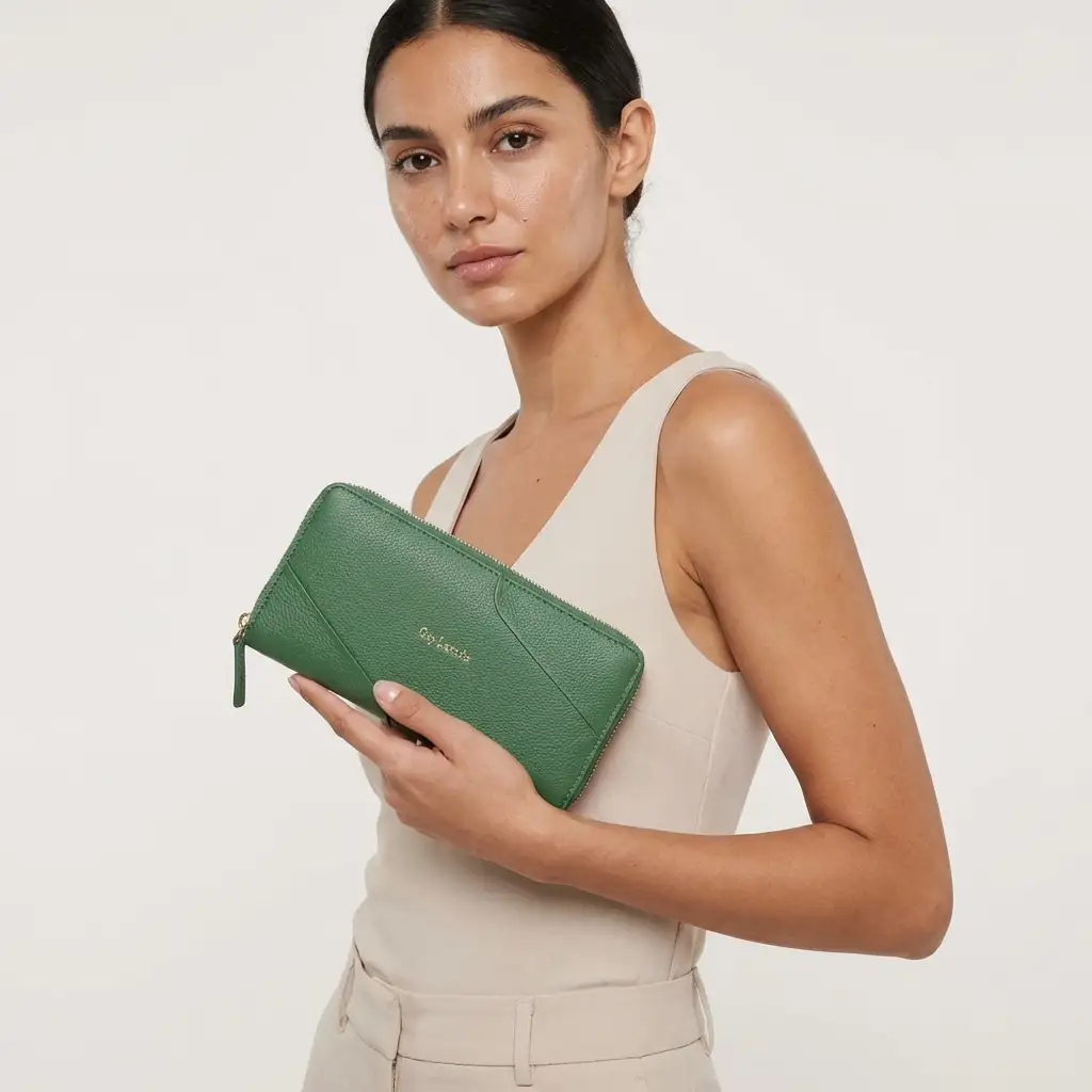 Γυναικείο δερμάτινο πορτοφόλι Guy Laroche 24811 σε πράσινο χρώμα με πολλές θέσεις καρτών