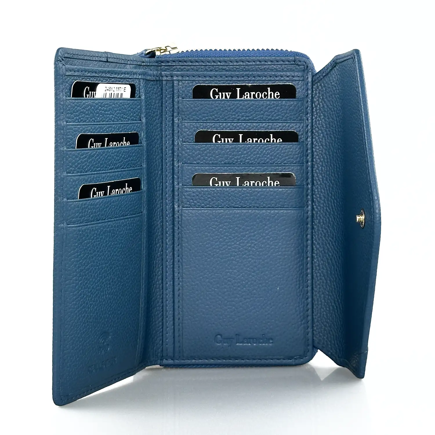 Γυναικείο δερμάτινο πορτοφόλι Guy Laroche 24812 σε μπλε χρώμα με εξωτερική θήκη φερμουάρ