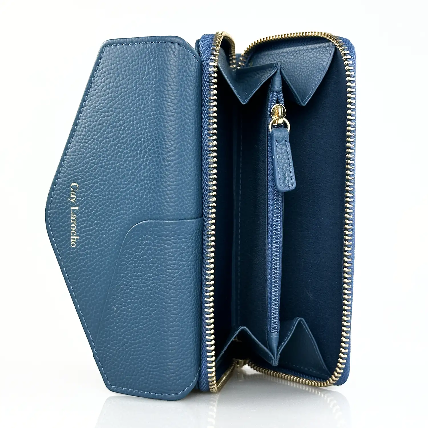 Γυναικείο δερμάτινο πορτοφόλι Guy Laroche 24812 σε μπλε χρώμα με εξωτερική θήκη φερμουάρ