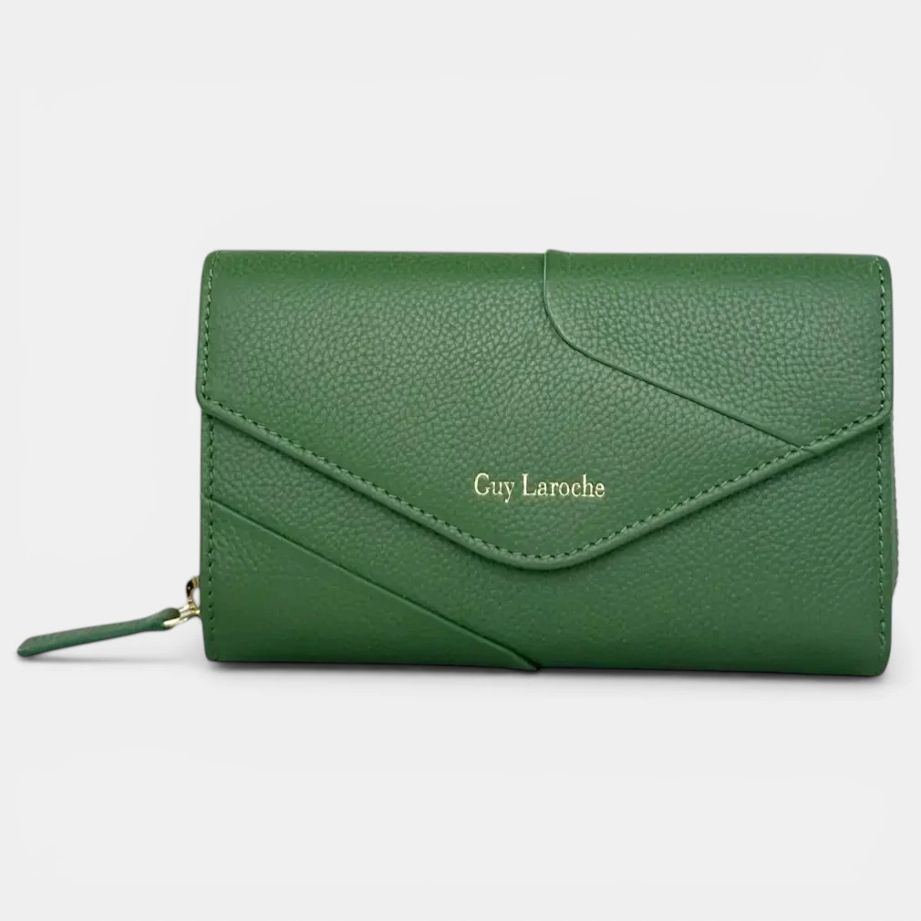 Γυναικείο δερμάτινο πορτοφόλι Guy Laroche 24812 σε πράσινο χρώμα με εξωτερική θήκη φερμουάρ