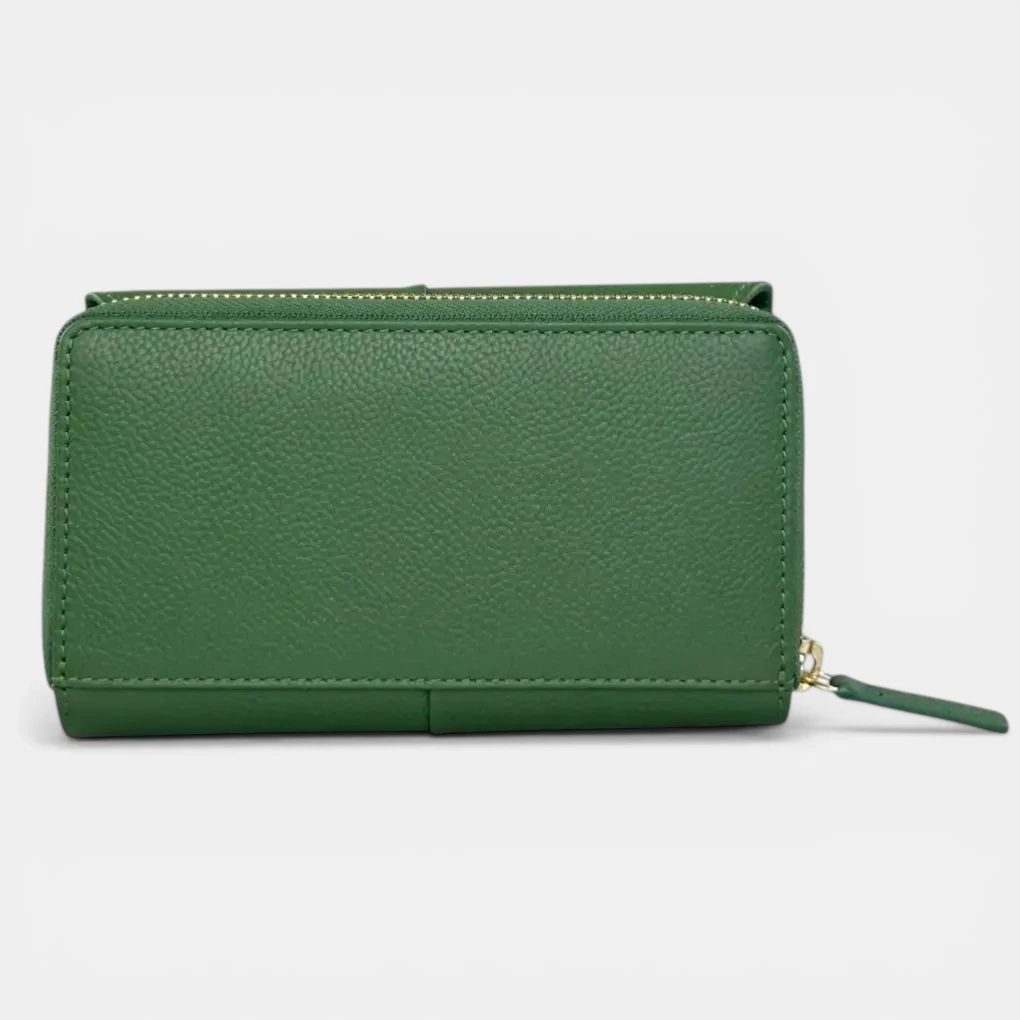 Γυναικείο δερμάτινο πορτοφόλι Guy Laroche 24812 σε πράσινο χρώμα με εξωτερική θήκη φερμουάρ