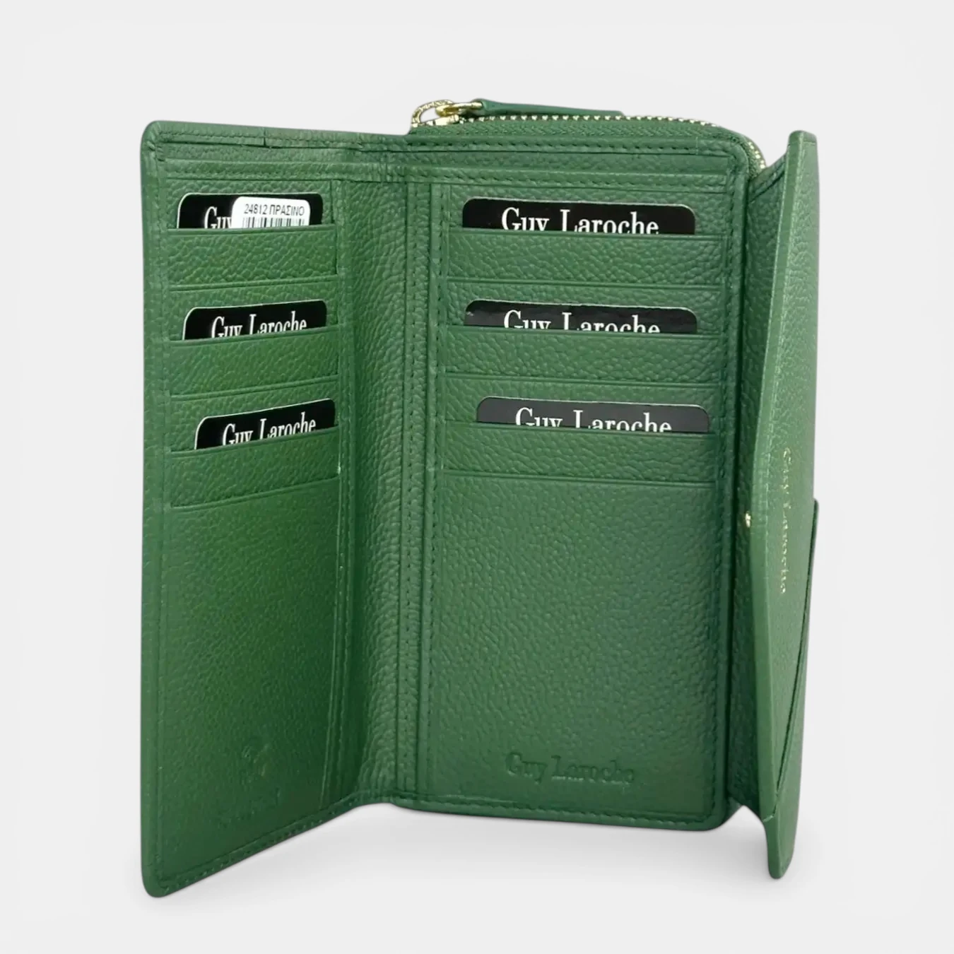 Γυναικείο δερμάτινο πορτοφόλι Guy Laroche 24812 σε πράσινο χρώμα με εξωτερική θήκη φερμουάρ