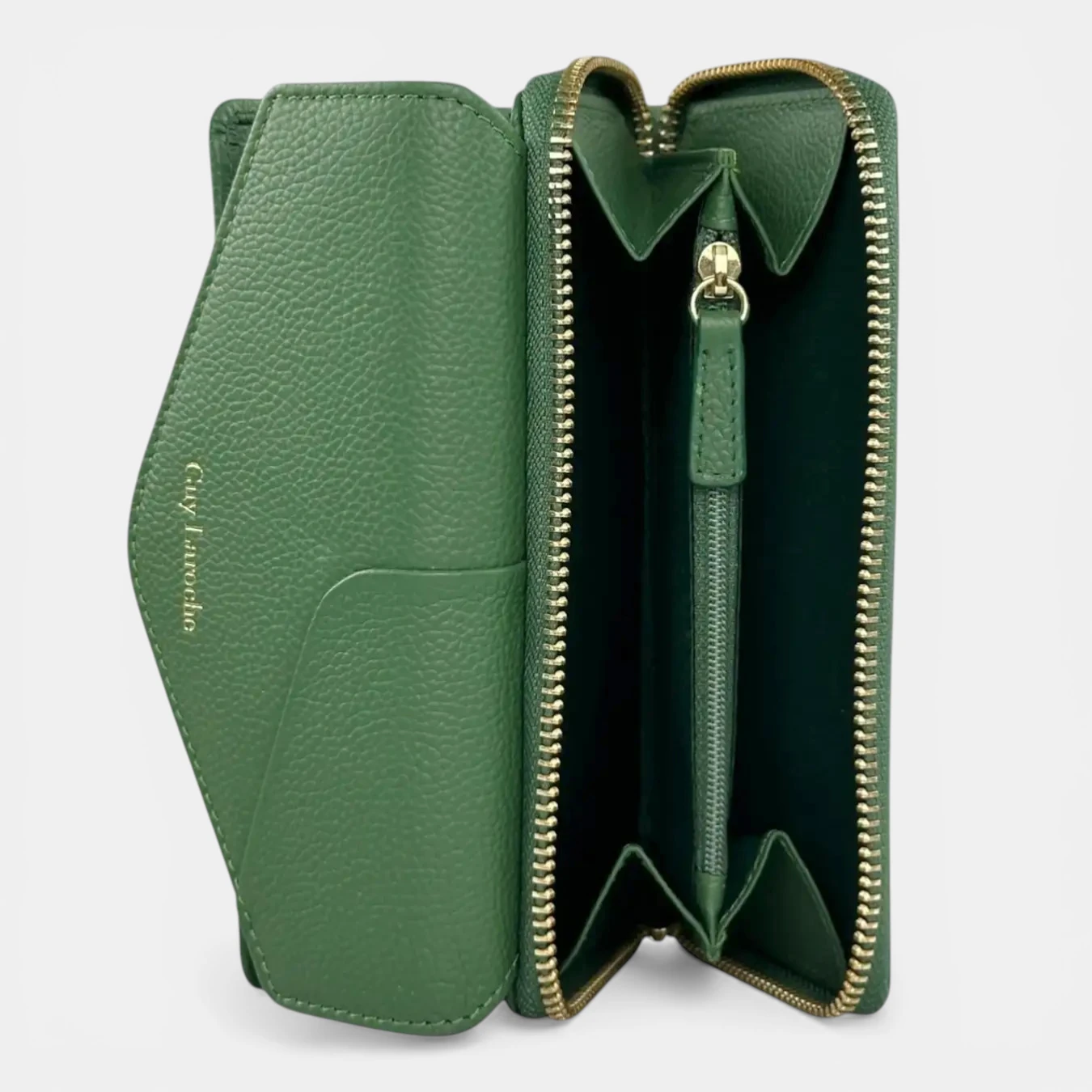 Γυναικείο δερμάτινο πορτοφόλι Guy Laroche 24812 σε πράσινο χρώμα με εξωτερική θήκη φερμουάρ