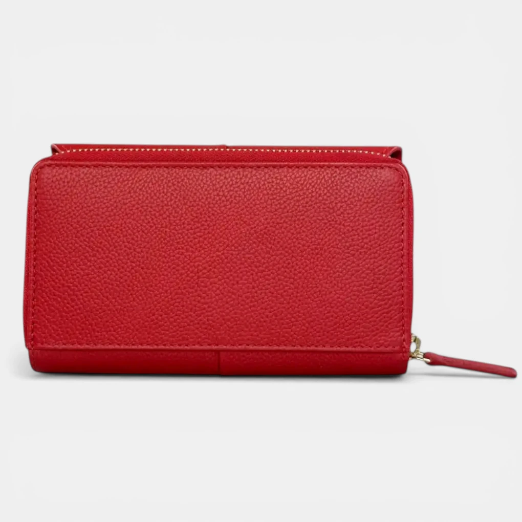 Γυναικείο δερμάτινο πορτοφόλι Guy Laroche 24812 σε κόκκινο χρώμα με εξωτερική θήκη φερμουάρ
