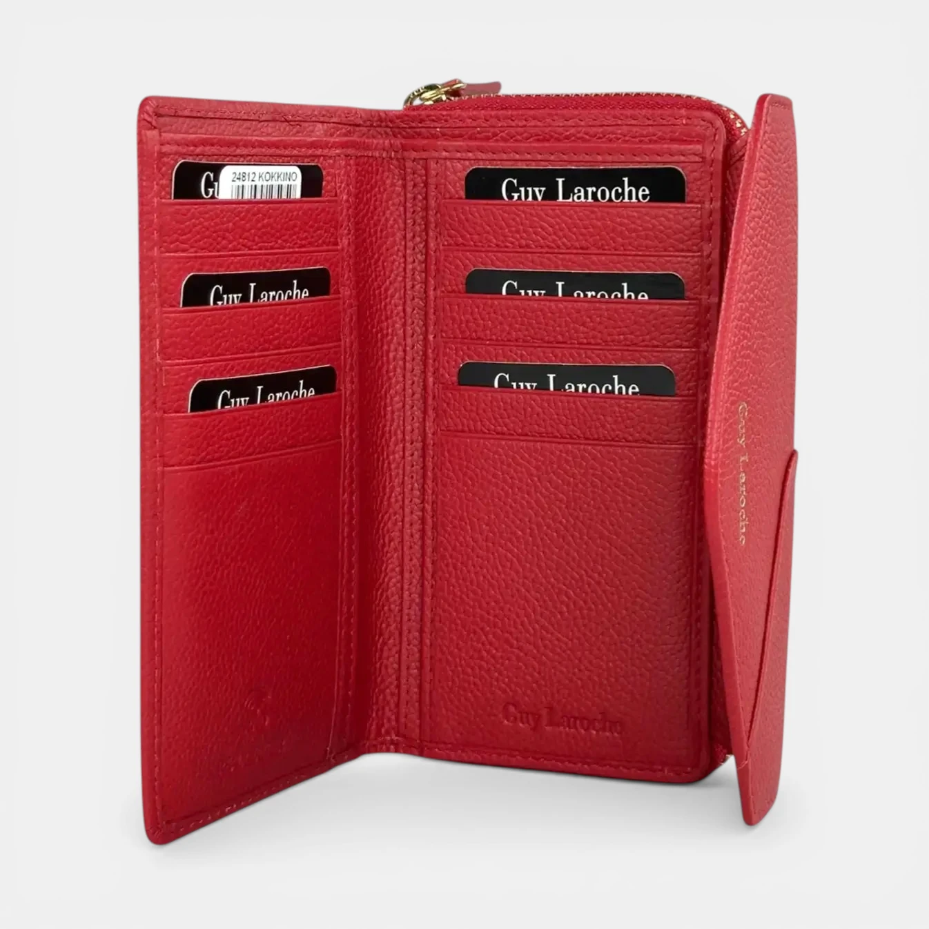 Γυναικείο δερμάτινο πορτοφόλι Guy Laroche 24812 σε κόκκινο χρώμα με εξωτερική θήκη φερμουάρ