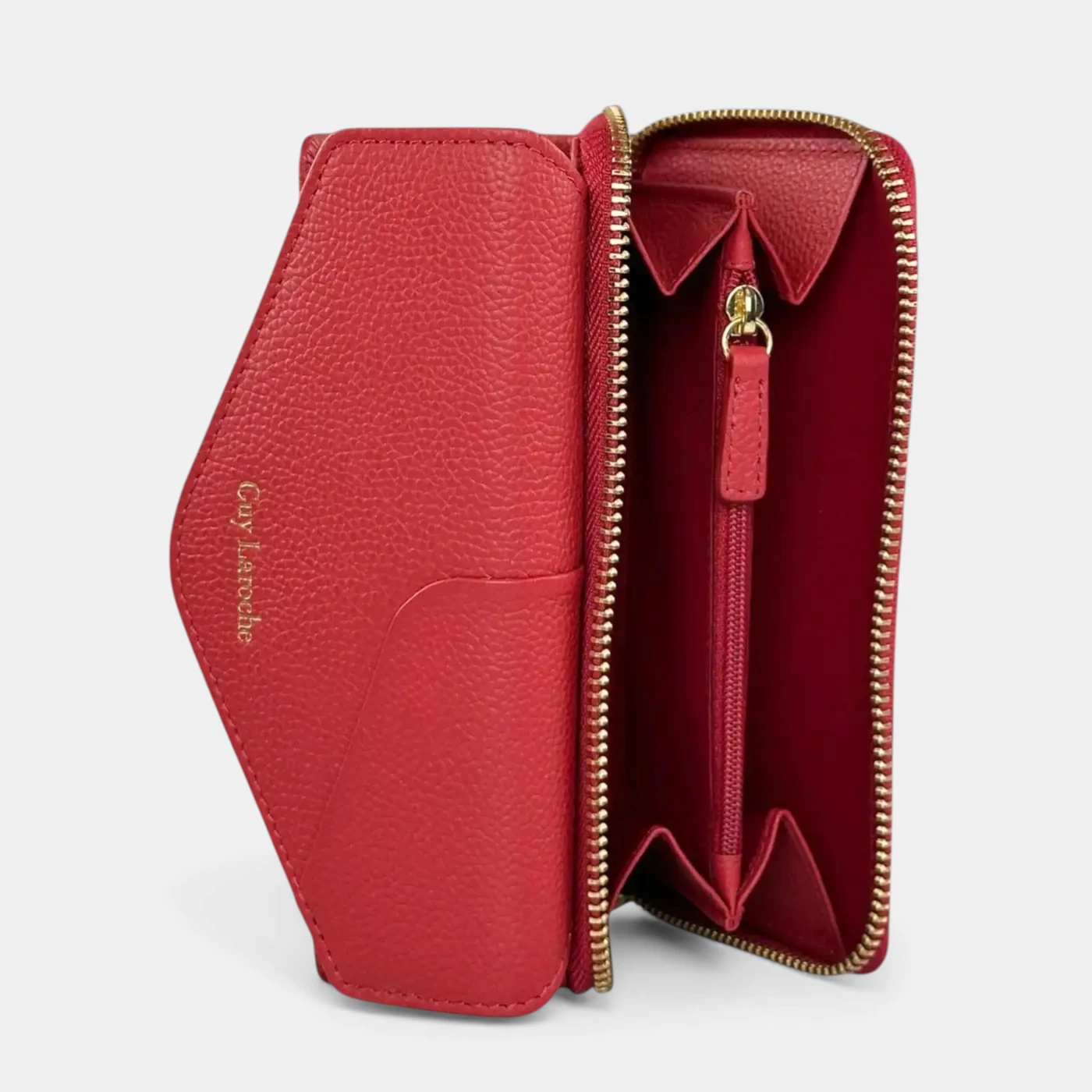 Γυναικείο δερμάτινο πορτοφόλι Guy Laroche 24812 σε κόκκινο χρώμα με εξωτερική θήκη φερμουάρ