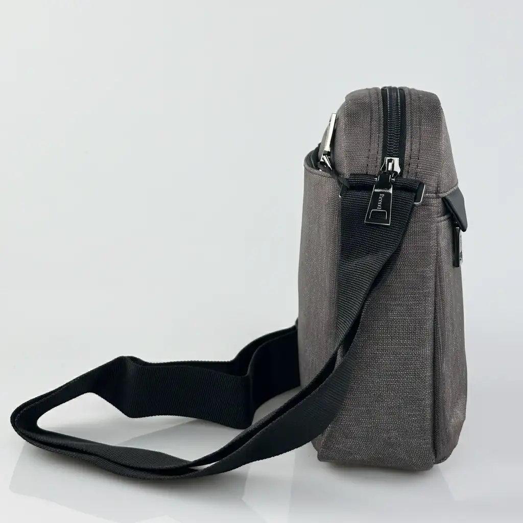 Υφασμάτινη τσάντα ώμου και χιαστί Forest καφέ με θήκες φερμουάρ εμπρός και πίσω