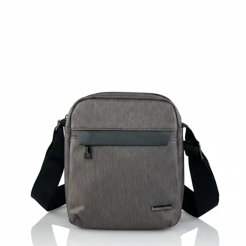 Υφασμάτινη τσάντα ώμου και χιαστί Forest καφέ με θήκες φερμουάρ εμπρός και πίσω