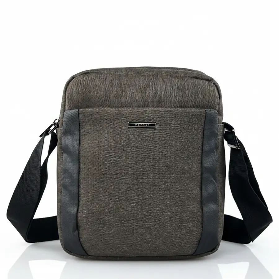 Υφασμάτινη τσάντα ώμου και χιαστί Forest καφέ με θήκες φερμουάρ