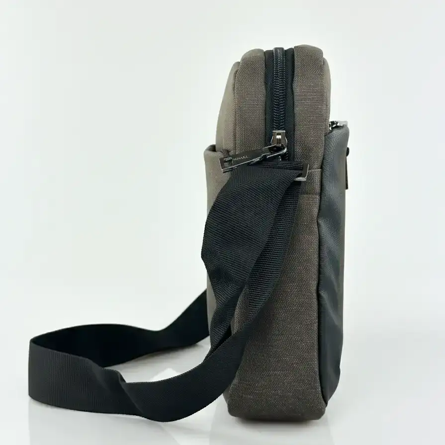 Υφασμάτινη τσάντα ώμου και χιαστί Forest καφέ με θήκες φερμουάρ