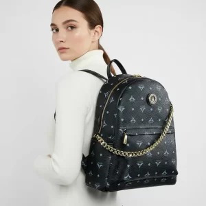 Σακίδιο πλάτης γυναικείο μεγάλο μαύρο La Tour Eiffel με δερμάτινες λεπτομέρειες