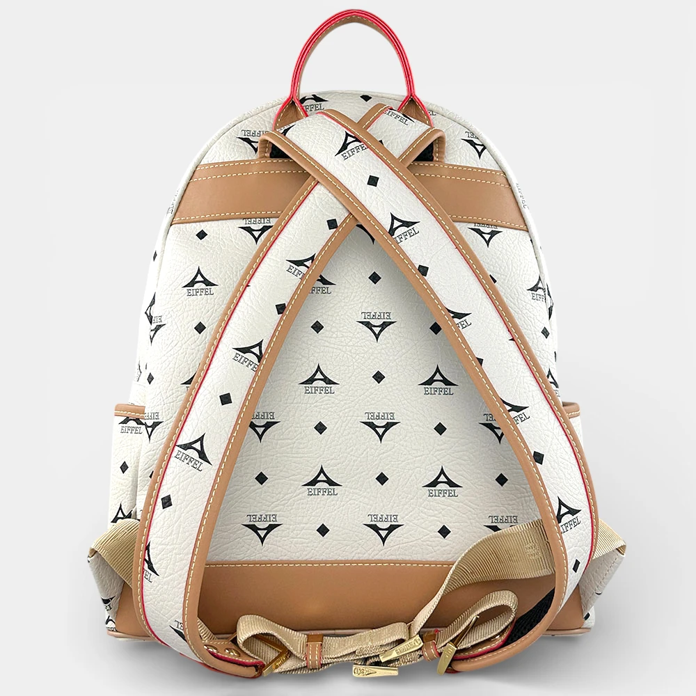 Σακίδιο πλάτης γυναικείο μεγάλο εκρού La Tour Eiffel με δερμάτινες λεπτομέρειες
